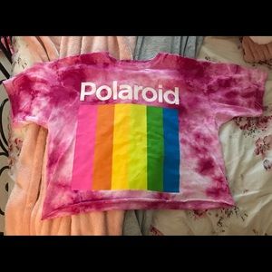 Hot pink Polaroid rainbow tie dye T-shirt